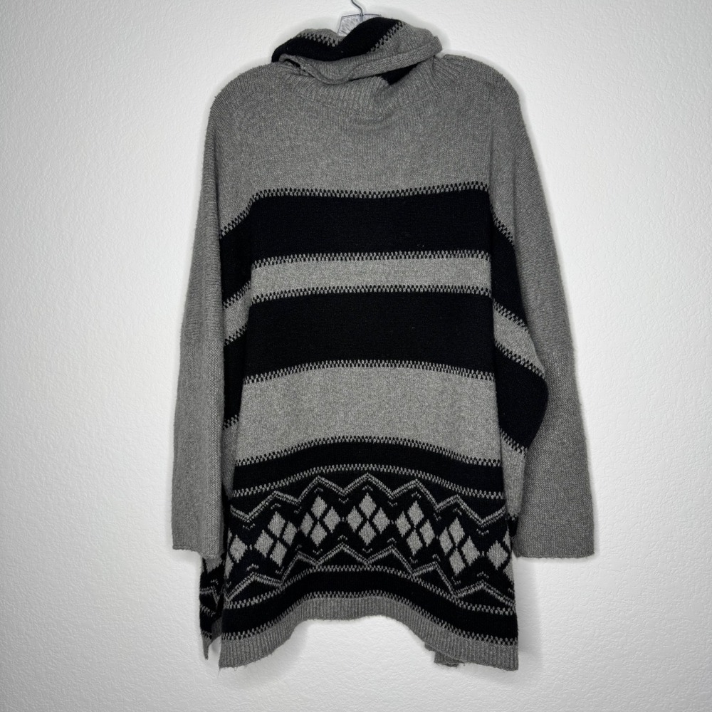 J. Jill Gray Black Striped Argyle Cowl Neck Oversized Sweater Women's Size XL - Picture 8 of 8